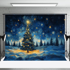 Aperturee - Aperturee Abstract Starry Blue Sky Tree Christmas Backdrop