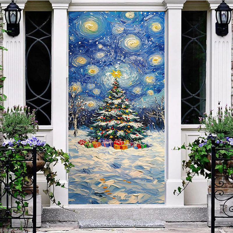 Aperturee - Aperturee Abstract Starry Sky Xmas Tree Christmas Door Cover