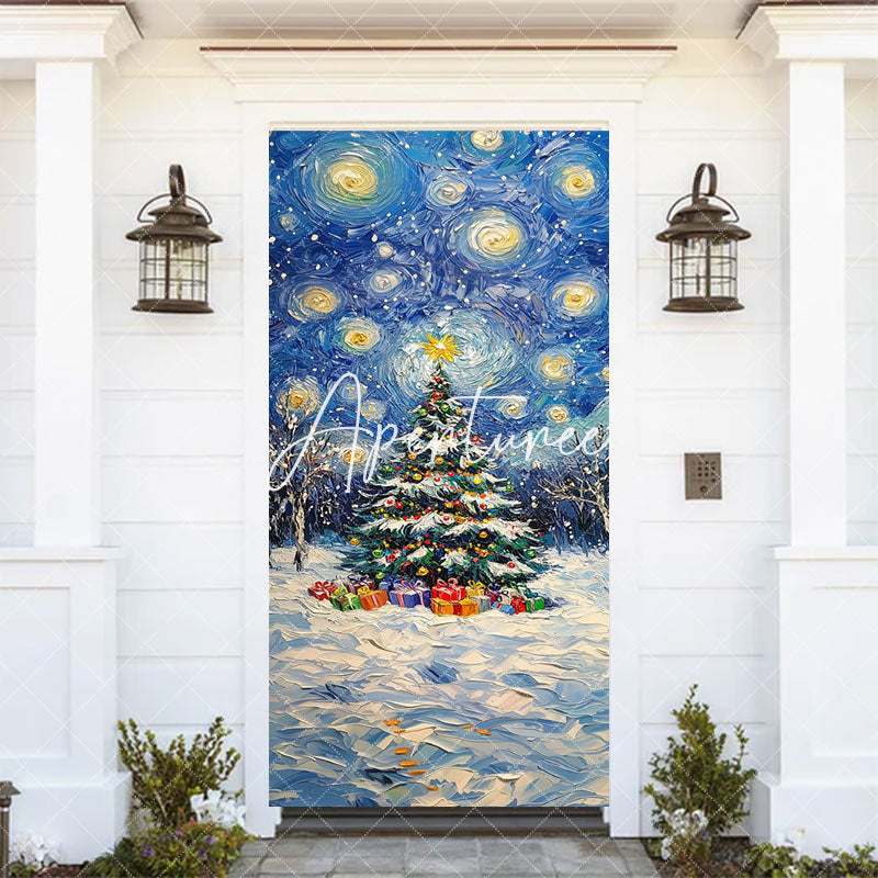 Aperturee - Aperturee Abstract Starry Sky Xmas Tree Christmas Door Cover