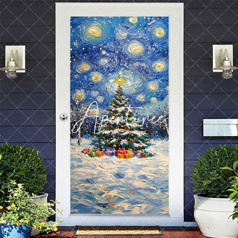 Aperturee - Aperturee Abstract Starry Sky Xmas Tree Christmas Door Cover