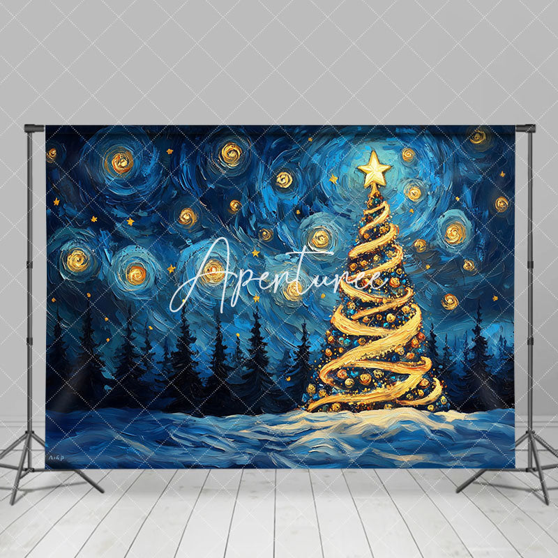 Aperturee - Aperturee Abstract Stars Blue Sky Xmas Tree Christmas Backdrop