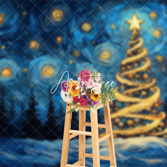 Aperturee - Aperturee Abstract Stars Blue Sky Xmas Tree Christmas Backdrop