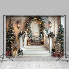 Aperturee - Aperturee Abstract Wall Christmas Wreath Stairs Photo Backdrop