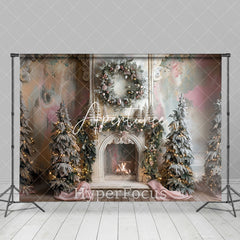 Aperturee - Aperturee Abstract Wall Fireplace Pine Tree Christmas Backdrop