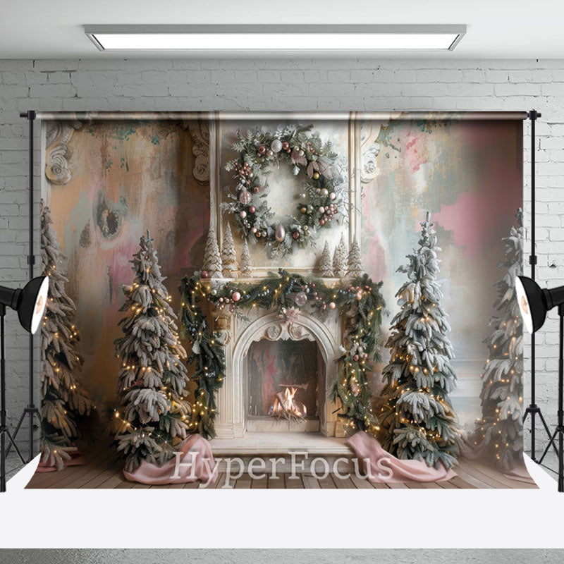 Aperturee - Aperturee Abstract Wall Fireplace Pine Tree Christmas Backdrop