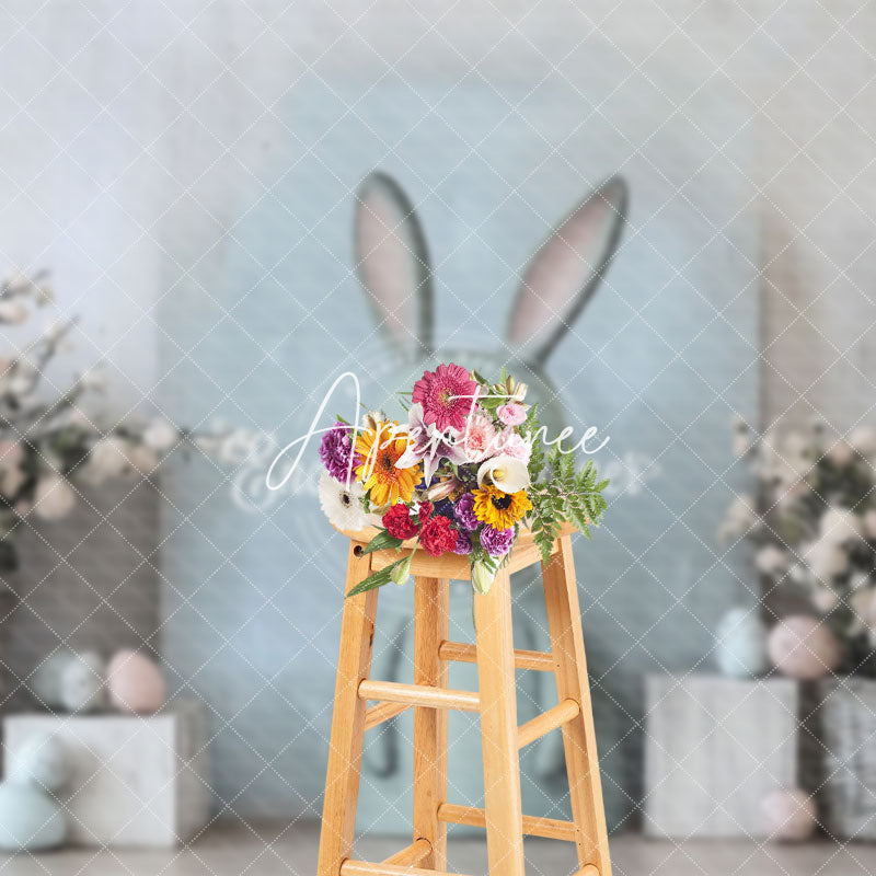 Aperturee - Aperturee Abstract Wall Green Bunny Floral Egg Easter Backdrop