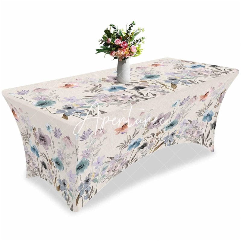 Aperturee - Aperturee Abstract Watercolor Blossom Floral Stretch Table Cover