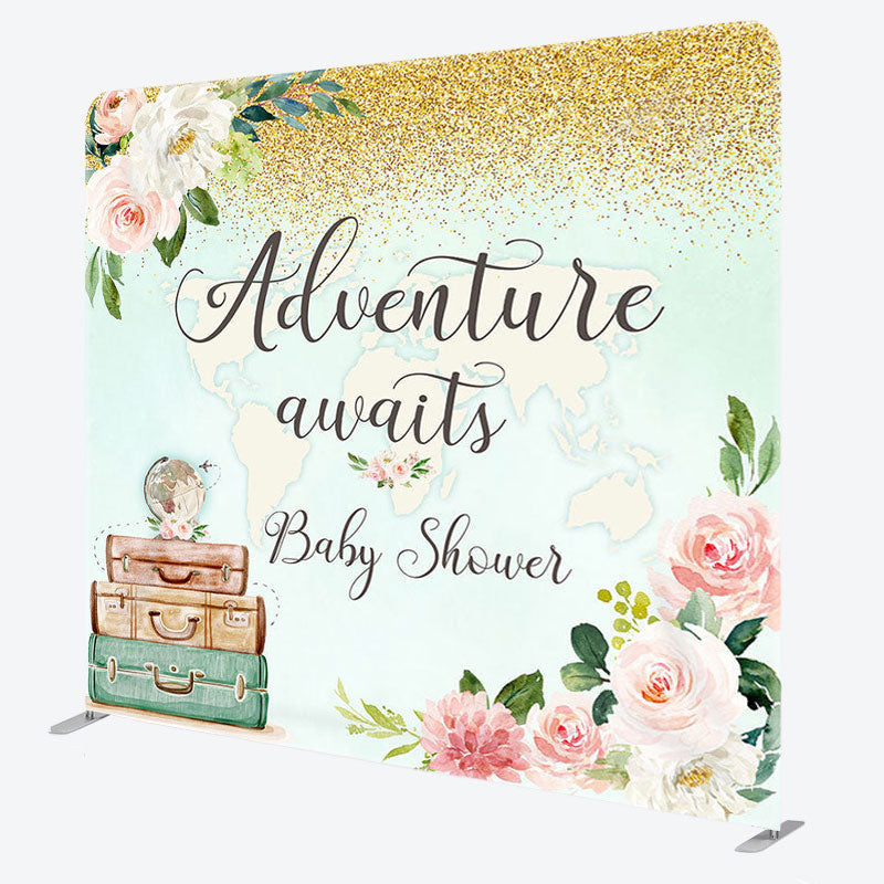 Aperturee - Aperturee Adventure Awaits Flower Fabric Backdrop Cover for Baby Shower