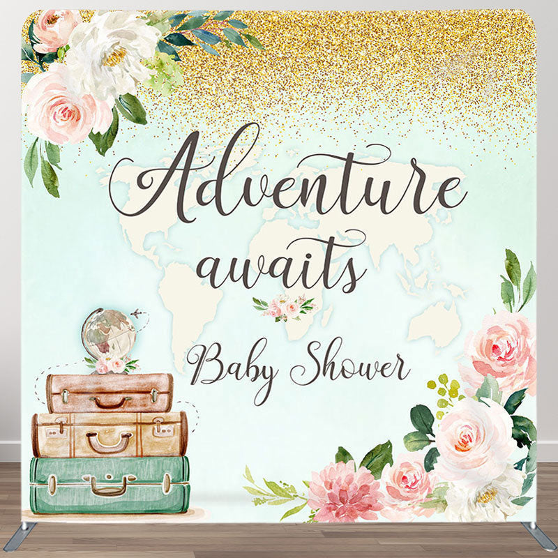 Aperturee - Aperturee Adventure Awaits Flower Fabric Backdrop Cover for Baby Shower