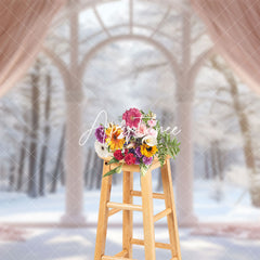 Aperturee - Aperturee Aesthetic Curtain Snowy Forest Window Scene Backdrop