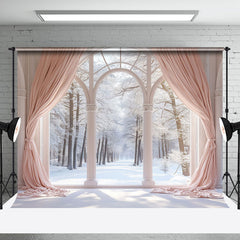 Aperturee - Aperturee Aesthetic Curtain Snowy Forest Window Scene Backdrop