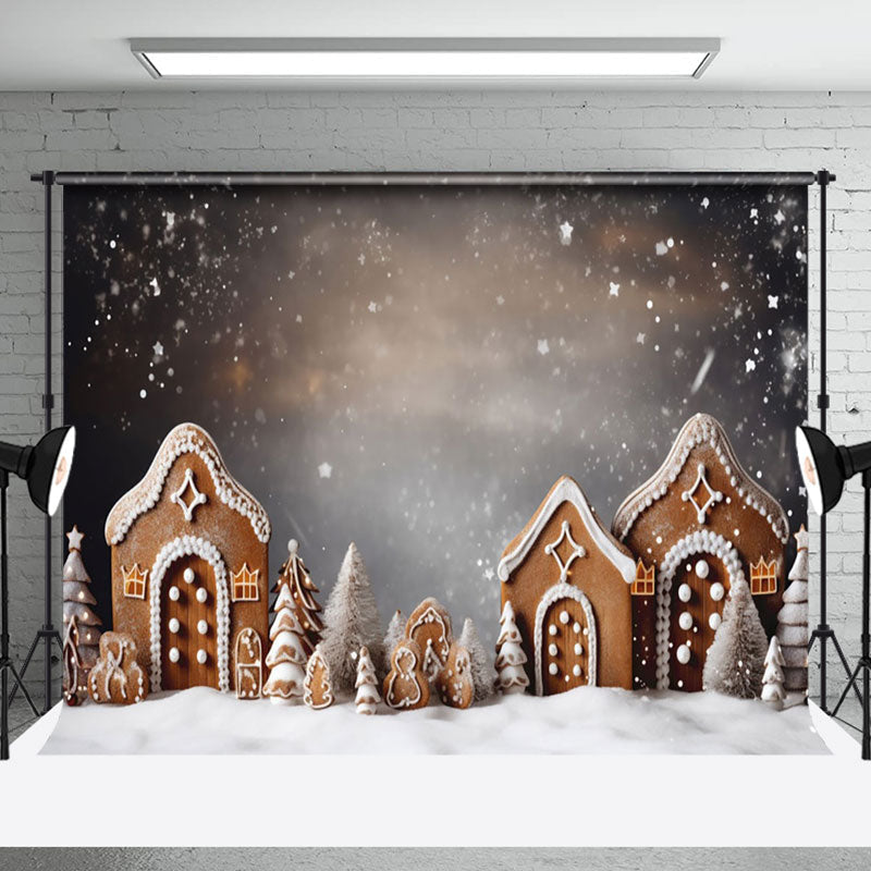 Aperturee - Aperturee Aesthetic Snowy Gingerbread House Christmas Backdrop