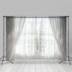 Aperturee - Aperturee Aesthetic White Gauze Curtain Window Winter Backdrop