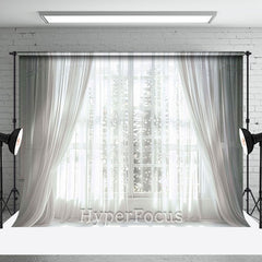 Aperturee - Aperturee Aesthetic White Gauze Curtain Window Winter Backdrop