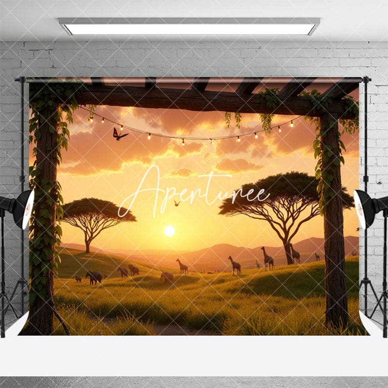 Aperturee - Aperturee African Savanna Animal Sunset Natural Scene Backdrop