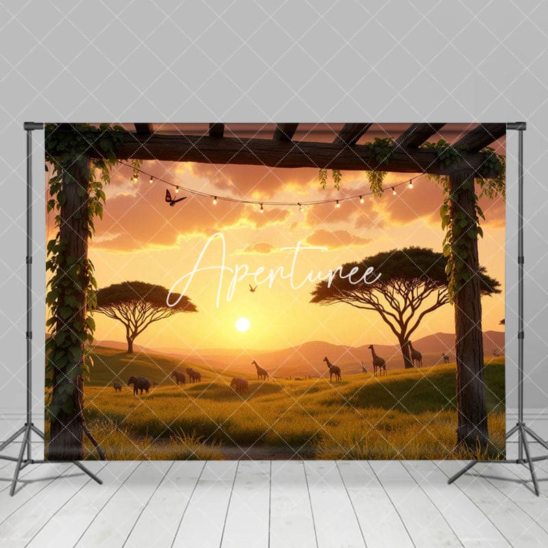 Aperturee - Aperturee African Savanna Animal Sunset Natural Scene Backdrop