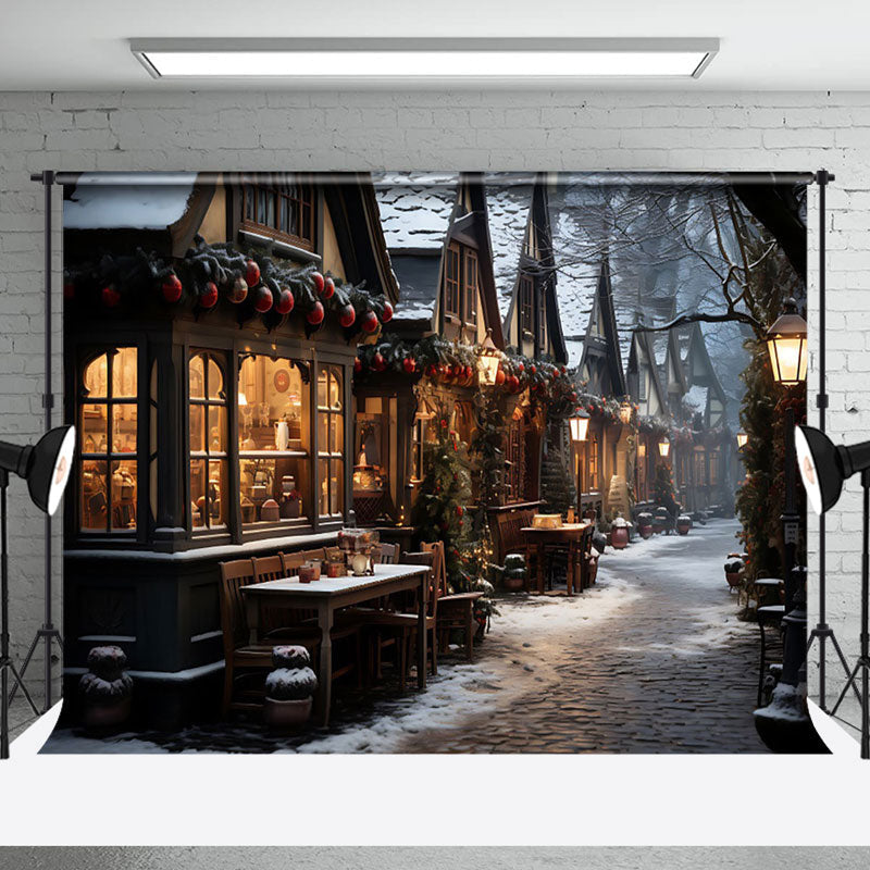 Aperturee - Aperturee After Snow Town Light Night Scene Christmas Backdrop