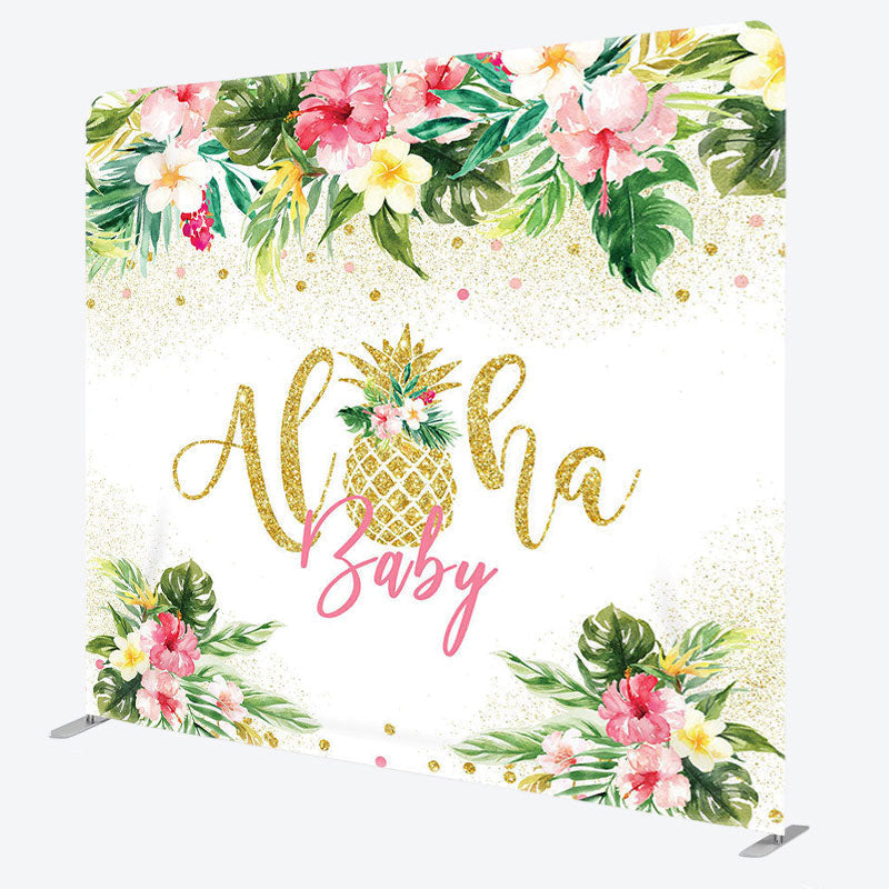 Aperturee - Aperturee Aloha Baby Flower Fabric Backdrop Cover for Baby Shower