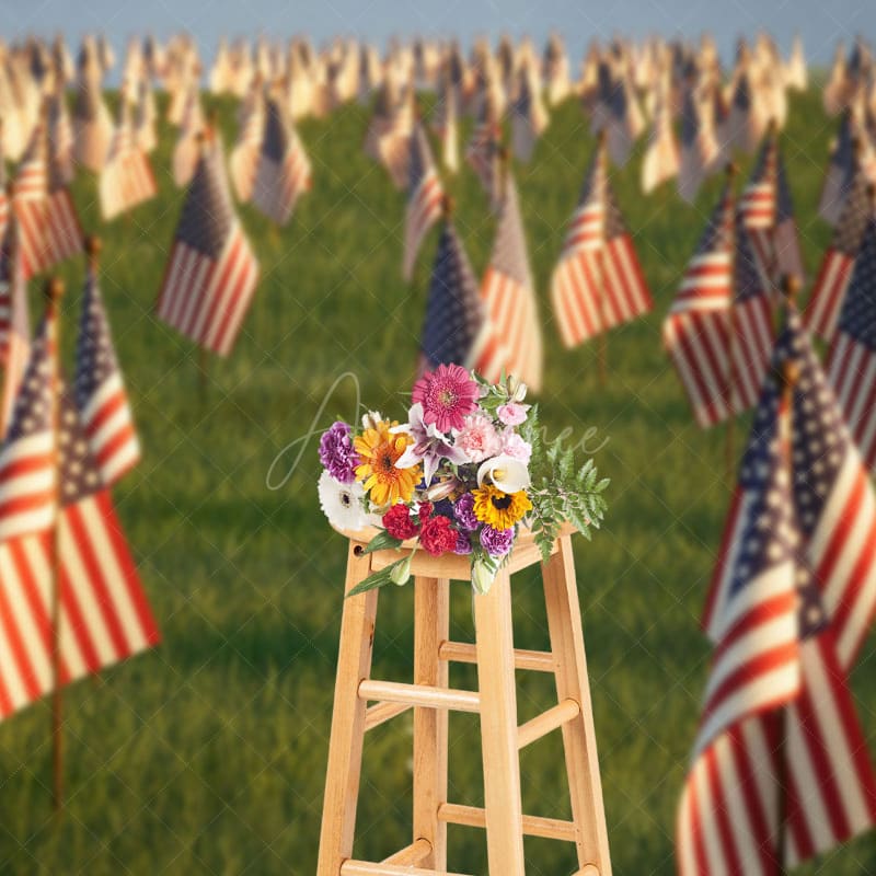 Aperturee - Aperturee American Flags Standing Grassland Mourn Backdrop