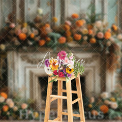 Aperturee - Aperturee Ancient Luxury Fireplace Floral Christmas Backdrop