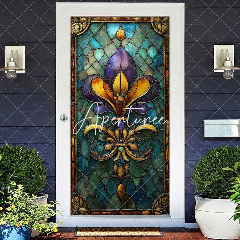 Aperturee - Aperturee Ancient Stained Glass Pattern Birthday Door Cover