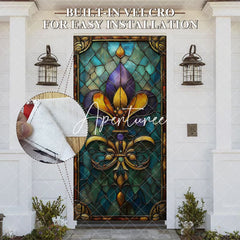 Aperturee - Aperturee Ancient Stained Glass Pattern Birthday Door Cover