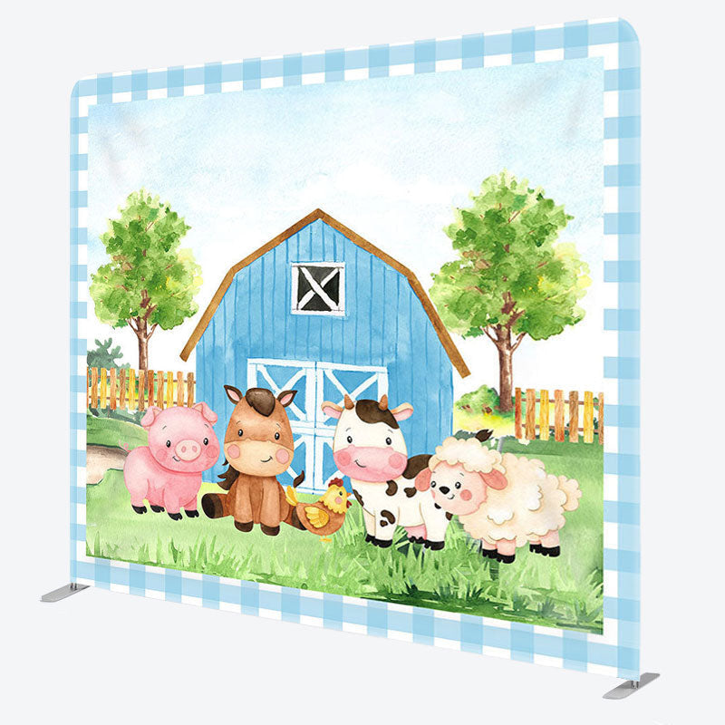 Aperturee - Aperturee Animals Blue House Fabric Backdrop Cover for Birthday