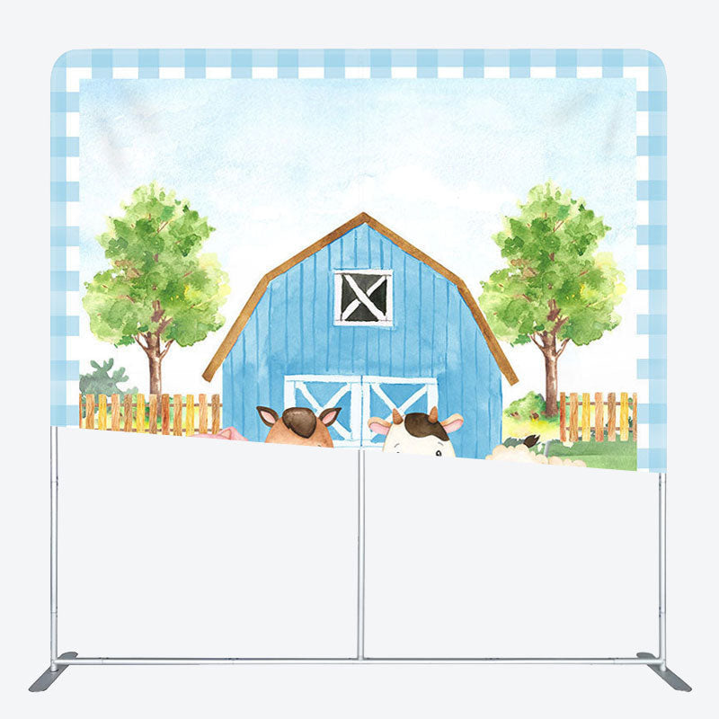 Aperturee - Aperturee Animals Blue House Fabric Backdrop Cover for Birthday