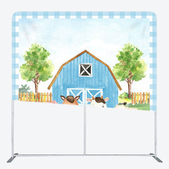 Aperturee - Aperturee Animals Blue House Fabric Backdrop Cover for Birthday