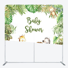 Aperturee - Aperturee Animals Green Leaves Fabric Backdrop Cover for Baby Shower