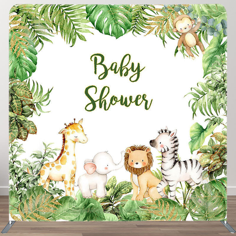 Aperturee - Aperturee Animals Green Leaves Fabric Backdrop Cover for Baby Shower