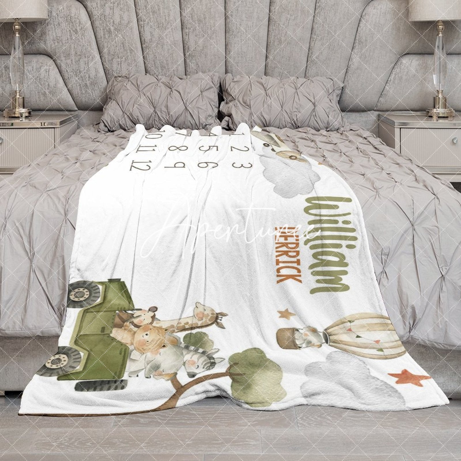 Aperturee - Aperturee Animals Tree Cloud Month Table Custom Name Blanket