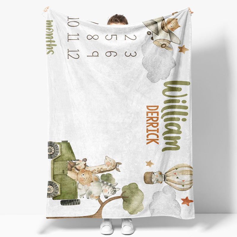 Aperturee - Aperturee Animals Tree Cloud Month Table Custom Name Blanket