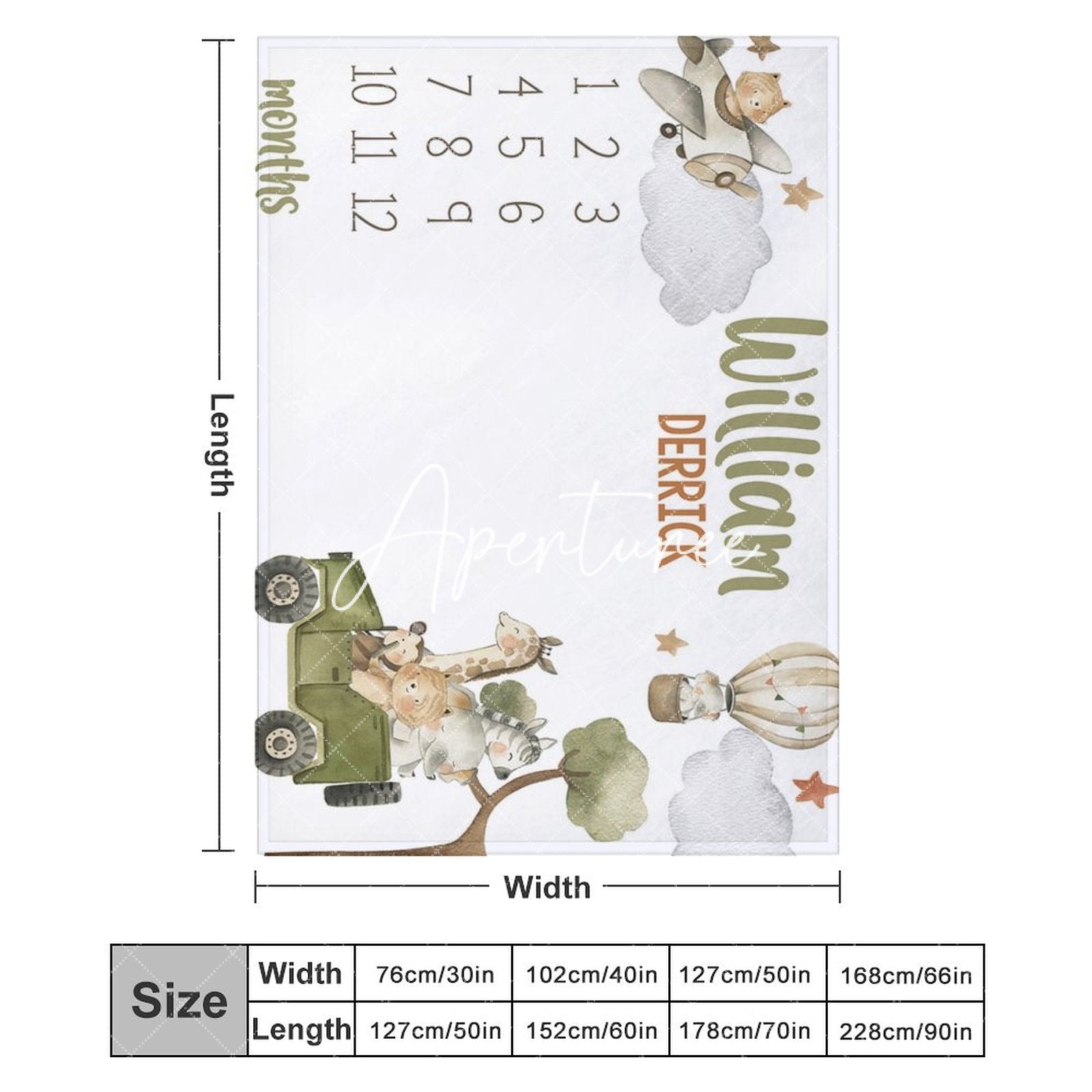 Aperturee - Aperturee Animals Tree Cloud Month Table Custom Name Blanket