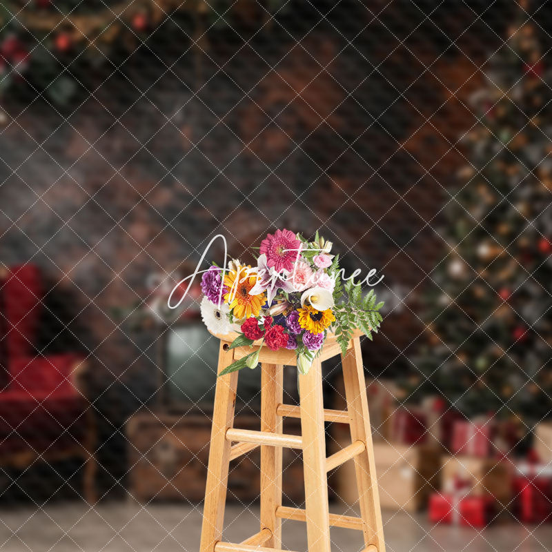 Aperturee - Aperturee Antique Tv Red Chair Pine Tree Christmas Backdrop