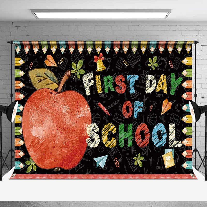 Aperturee - Aperturee Apple Colorful Crayon First Day Of School Backdrop