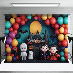 Aperturee - Aperturee Arch Balloons Castle Moon Ghost Halloween Backdrop