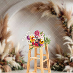 Aperturee - Aperturee Arch Boho Pampas Grass Floral Marbled Wall Backdrop