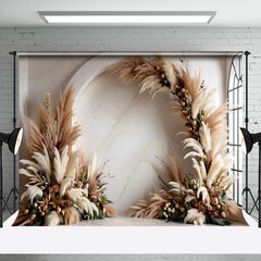 Aperturee - Aperturee Arch Boho Pampas Grass Floral Marbled Wall Backdrop