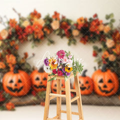 Aperturee - Aperturee Arch Floral Leaves Pumpkins Trunk Photo Backdrop