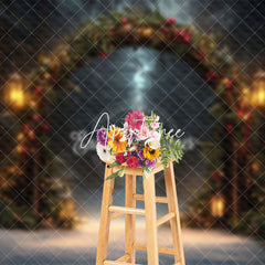 Aperturee - Aperturee Arch Garland Street Lights Christmas Photo Backdrop