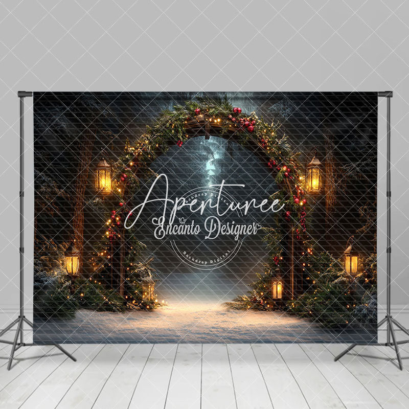 Aperturee - Aperturee Arch Garland Street Lights Christmas Photo Backdrop