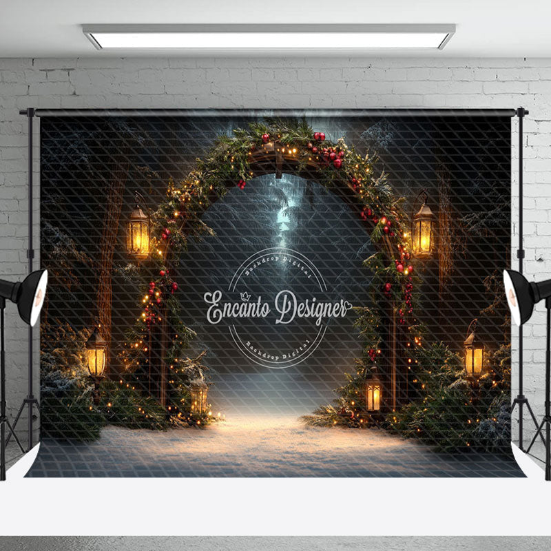 Aperturee - Aperturee Arch Garland Street Lights Christmas Photo Backdrop