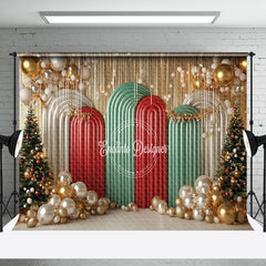 Aperturee - Aperturee Arch Gold Balloons Pine Trees Christmas Backdrop