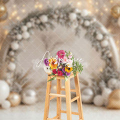 Aperturee - Aperturee Arch Pine Leaves Balloons Snowy Christmas Backdrop