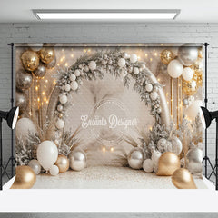 Aperturee - Aperturee Arch Pine Leaves Balloons Snowy Christmas Backdrop