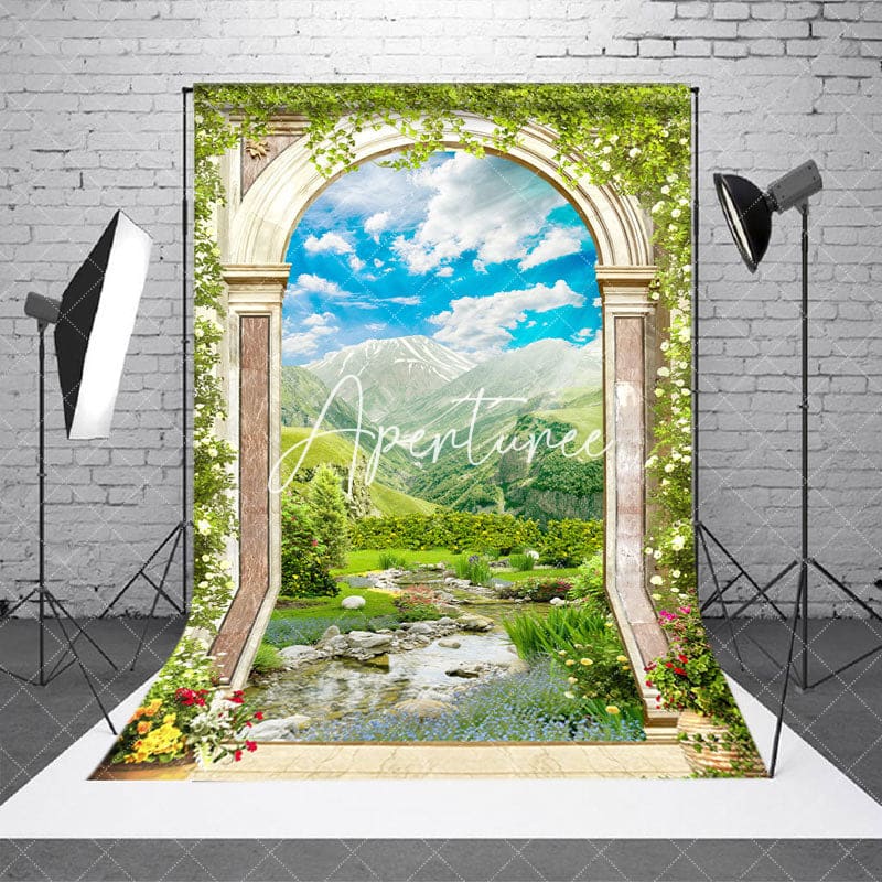 Aperturee - Aperturee Arch Spring Greenery Mountain Natural Scene Backdrop