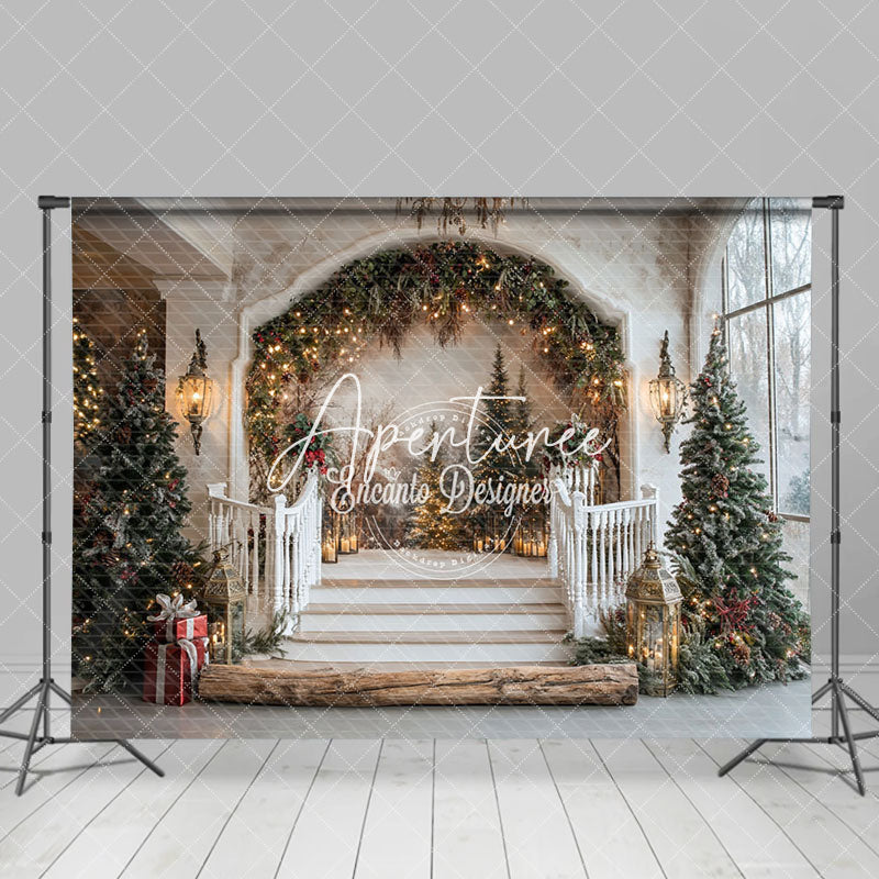 Aperturee - Aperturee Arch Staircase Mural Christmas Photography Backdrop