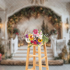 Aperturee - Aperturee Arch Staircase Mural Christmas Photography Backdrop