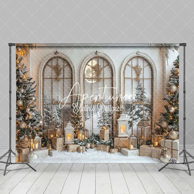 Aperturee - Aperturee Arch Window Golden Balls Decoration Xmas Backdrop